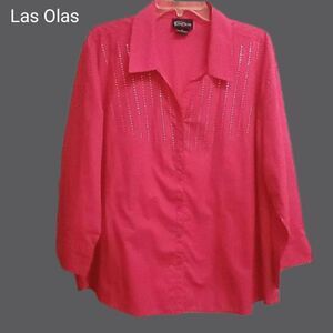 ❄️LAS OLAS Womens fushia button up long sleeve blouse SIZE 1X